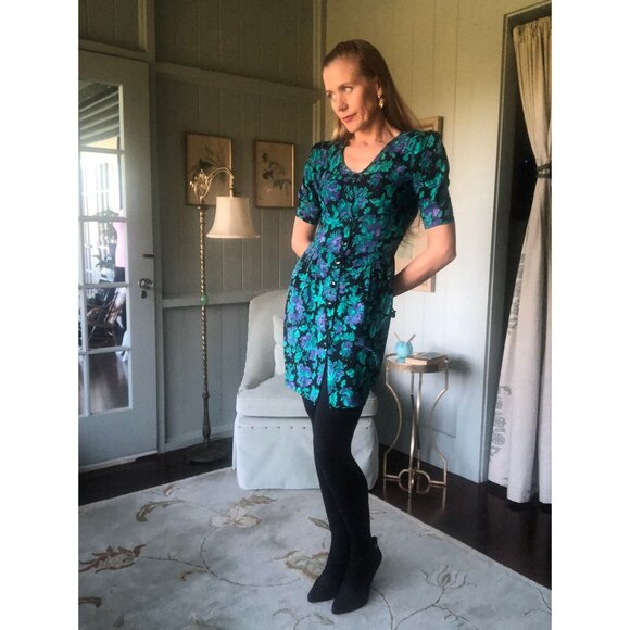 VintagFloral Midi Dress, Puff Sleeve Dress, 80s Dress, like Laura Ashley | Small - Picture 4 of 10